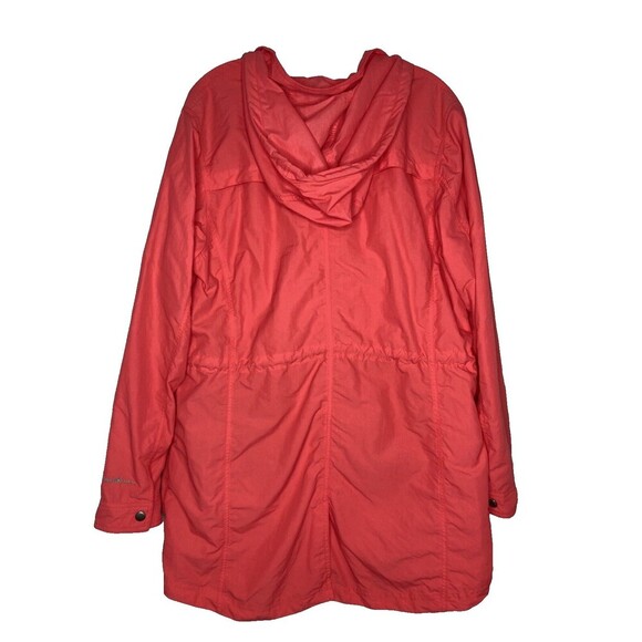 Eddie Bauer Rain Jacket Women XL Red Hooded Long Sleeve Pockets Zip Snap Front - Picture 5 of 6